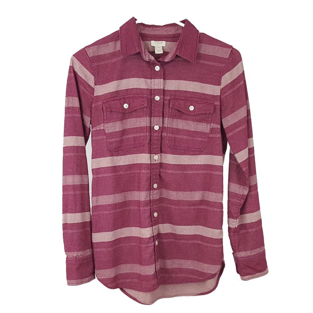 J.Crew C8590 Flannel Button Up Shirt Women's Size XXS Striped Purple